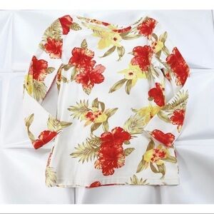 Talbots Womens Sz XS Floral Tropical Print Hawaiian Cotton Tee Blouse Knit Top